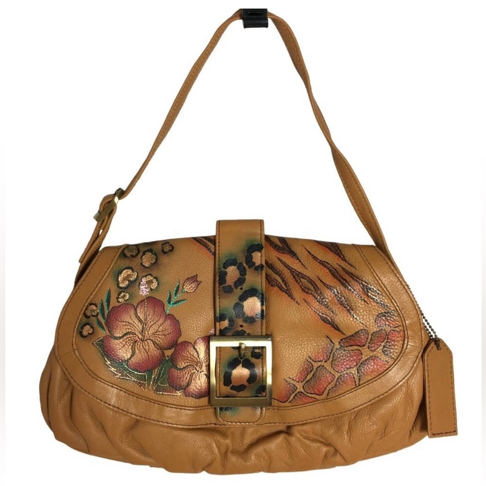 NWOT Y2K Anuschka Hand-Painted Leather Bag Rose Animal Messenger RARE